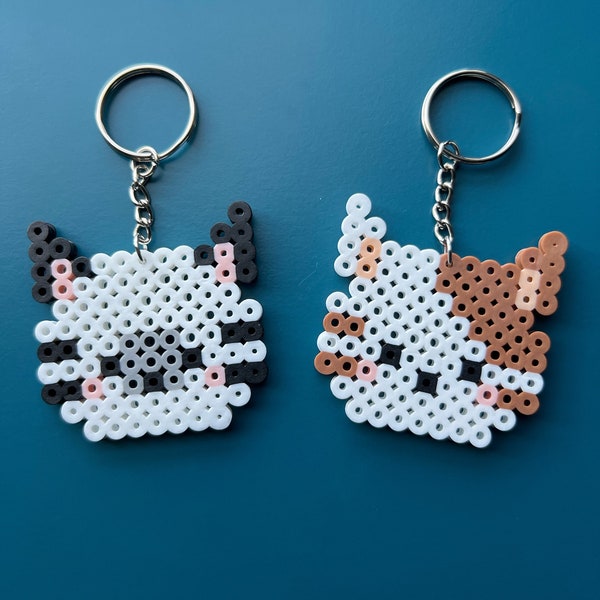 Adorable Kawaii Cat Keychain - Fused Beads - Trendy 2-inch Charm - Great Gift for Cat Lovers