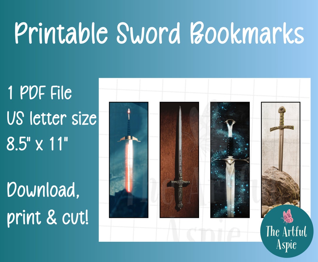 Printable Medieval Sword Bookmarks Set of 4 Designs for DIY 8.5x11 Paper Printing - Etsy