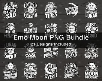 Emo Moon PNG Bundle - 21 T-Shirt Designs for DTF, DTG, Screen Printing