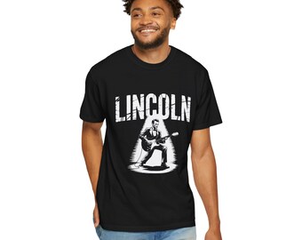 Lincoln Guitar Player T-Shirt | Vintage Rock Silhouette Tee Shirt
