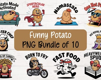 Funny Potato Pun Clipart PNG Bundle | T-Shirt Sublimation Designs