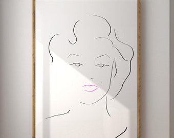 Marilyn Monroe Pink Lippen Linie Kunstdruck (Digital Download)