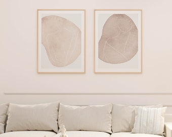 Abstrakte nackte Frau Drucke, rosa beige minimalistische Wandkunst, (2er Set) (digitaler Download)
