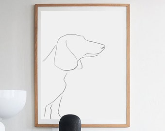 Dackel Silhouette Kunst Druck, minimalistische Hund Linie Zeichnung (Digitaldruck)