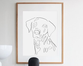 Dalmatiner Linie Kunstdruck, minimalistisches Hundeportrait (Digitaldruck)