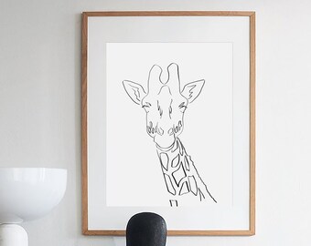 Giraffe Linie Kunstdruck, minimalistische Kinderzimmer Dekor (digitaler Download)
