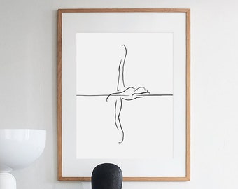 Minimalistische Ballerina-Linie Kunstdruck, modernes Fitnessstudio-Dekor (Digitaldruck)