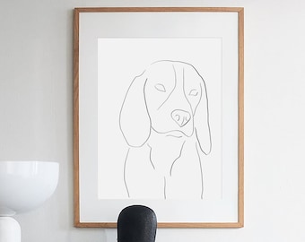 Beagle Linie Kunstdruck, modernes Hundeportrait (Digitaler Download)