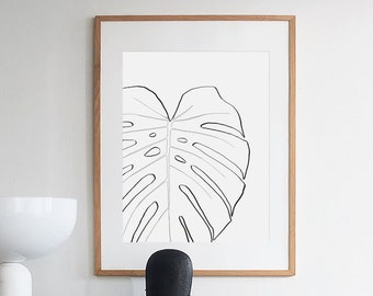 Tropische Monstera Blatt Linie Kunstdruck, modernes Dekor (digitaler Download)