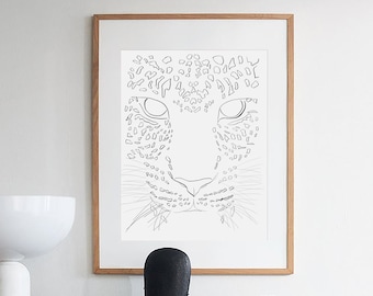 Minimalistischer Leopard Line Art Print, modernes Wohndekor (Digitaldruck)