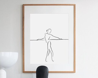 Minimalistische Ballerina Linie Kunstdruck, Ballett Pose (Digitaler Download)