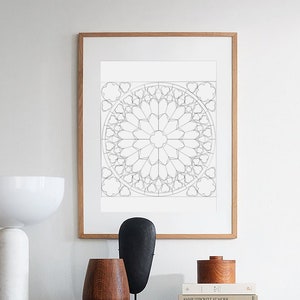 Notre Dame Rosette Artwork, Notre Dame Paris, Cathedral Rose Window, Gothic Cathedral, Church sag, Religious Line Art, Rosette Print