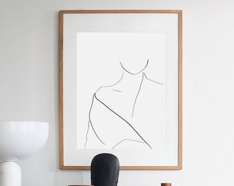 Minimalistische weibliche Silhouette Linie Kunstdruck (Digital Download)