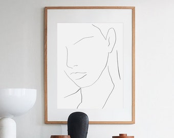 Minimalistische Frau Linie Kunst Druck, abstraktes Gesicht Porträt (Digitaler Download)