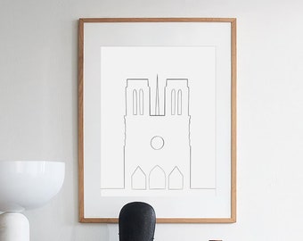 Notre Dame Paris Druck, Gotische Architektur, Minimalistische Wandkunst (Digitaler Download)