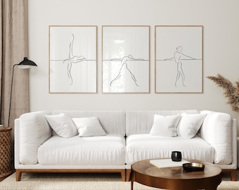 Ballerina Line Art Print Set, Ballett-Wanddekor (digitaler Download)