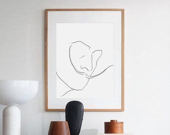 Minimalistisch Salvador Dali Portrait Print, Monochrome Line Art (Digitaldruck)