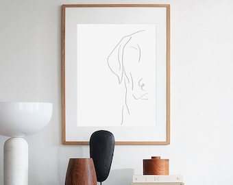 Weimaraner Linie Kunstdruck, minimalistisches Hundeportrait (Digitaler Download)