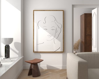 Marilyn Monroe Linie Kunst Druck, minimalistisches Porträt (Digitaler Download)