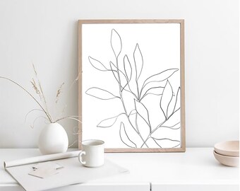 Eukalyptus Linie Kunstdruck, minimalistisches Blatt Poster (Digitaler Download)