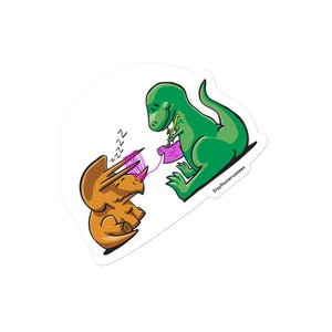 Dino Knitting-sticker | Stickers zonder luchtbellen (3 maten) | Leuke dinosaurusvrienden aan het breien