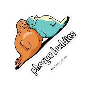 Naklejka Phoque Buddies | Naklejki bez pęcherzyków powietrza (3 rozmiary) | Naklejki French Seal Buddies z dwoma zabawnymi rysunkowymi fokami