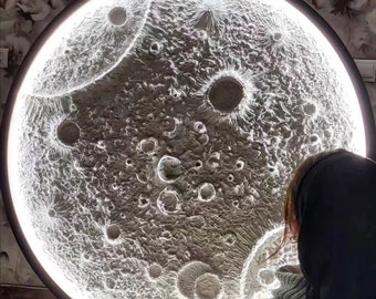 Mond Malerei | Mond Wandleuchte | Mond Kunst | strukturiertes Mondbild | Mond Wanddekor | dekorative Mondlampe
