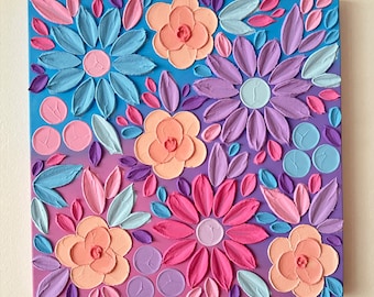 Texturerad blommålning | texturerad blommålning | blommålning | 3D-blomväggkonst | abstrakt blommålning | texturerad blomväggkonst
