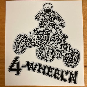 ATV Sticker | 4-Wheeler Sticker | Laminated Weatherproof | Powersports Stickers | Off Road | Outdoors | Silhouette Sticker | Black & White