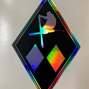 Ski Holographic Sticker | Laminated | Winter Sports Vinyl Stickers | Skiing Laptop Stick | Waterproof Ski Gift | Outdoors | Black and White