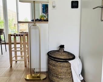 Panière de rangement 40 cm berbère en palmier et laine noir modèle Essaouira