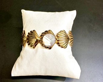 JONC MAROCAIN DORÉ en acier inoxydable - bracelet oriental - pierre blanche