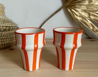 Lot de 2 tasses verres beldi en céramique orange modèle Zagora