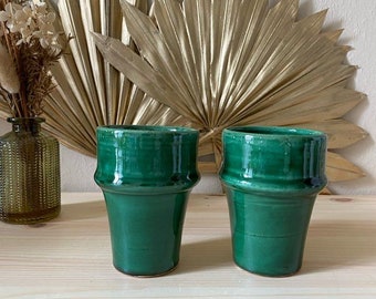 Set of 2 Beldi green ceramic glass cups, Zagora model