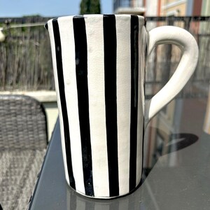 White ceramic carafe pitcher with black stripes Zagora model image 3