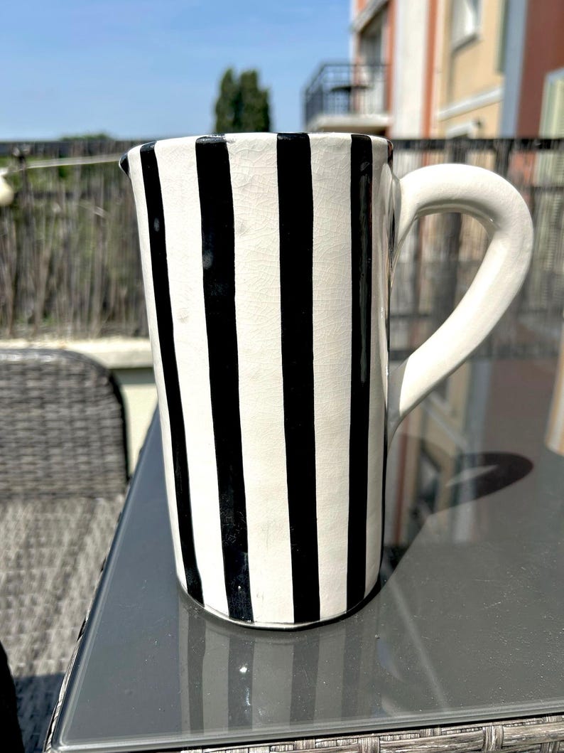 White ceramic carafe pitcher with black stripes Zagora model image 3