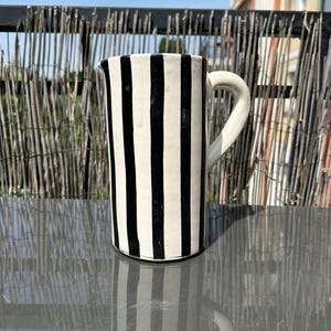 White ceramic carafe pitcher with black stripes Zagora model image 2