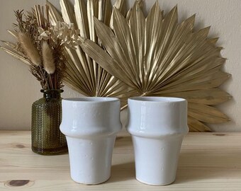 Lot de 2 tasses verres beldi en céramique blanc modèle Zagora