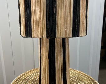 Table lamp in black striped raffia H40 model Gourrama