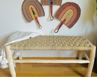Agadir model bench in doum and natural wood, 100cm