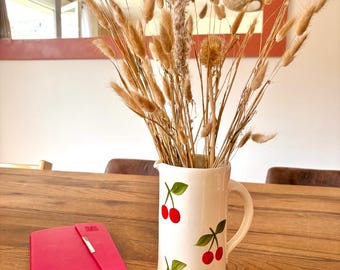 VASE blanche motif cerise rouge