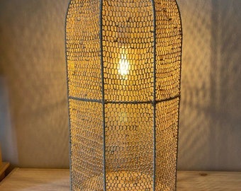 Pendant light in straight tube raffia lace, Taroudant model