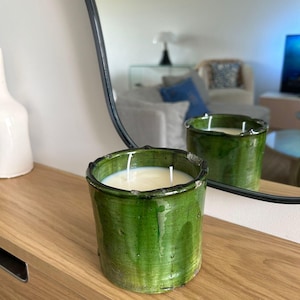 Grosse Bougie à la cire de soja avec pot en Tamegroute senteur fleur d’oranger