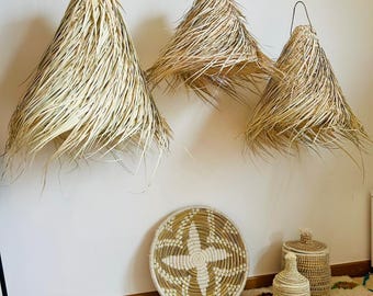 Suspension cheveux paille tressée en feuilles de palmier bohème