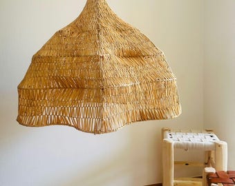 Lámpara colgante flor de crochet de rafia modelo Taroudant D.60