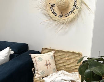 Grand chapeau de paille à franges 80cm « Maison de campagne »