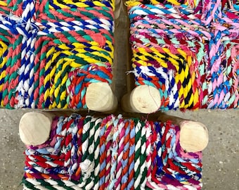 Boucherouite and natural wood stool 30x30