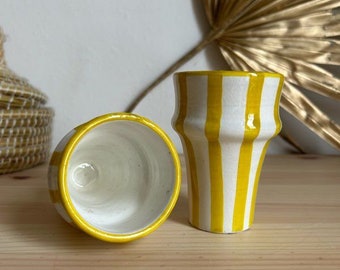 Set of 2 beldi glass cups in yellow striped ceramic Zagora model