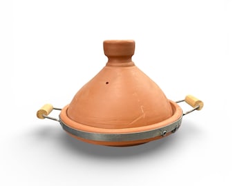 Terracotta tagine with iron rim and unglazed handles, handmade, 3 sizes