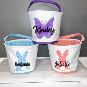 Easter Basket, Bunny Tail, Plush Large Basket, Personalized Bucket, Girl Boy Pink Purple Green Blue Easter Basket, Egg Hunt, Hostess Gift